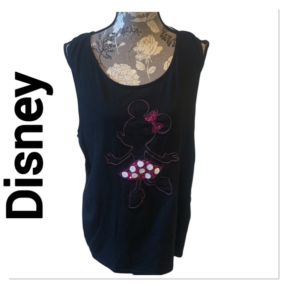 DISNEY Minnie Mouse Black and Pink Sequin Bow Back Tank size XL - Picture 1 of 6